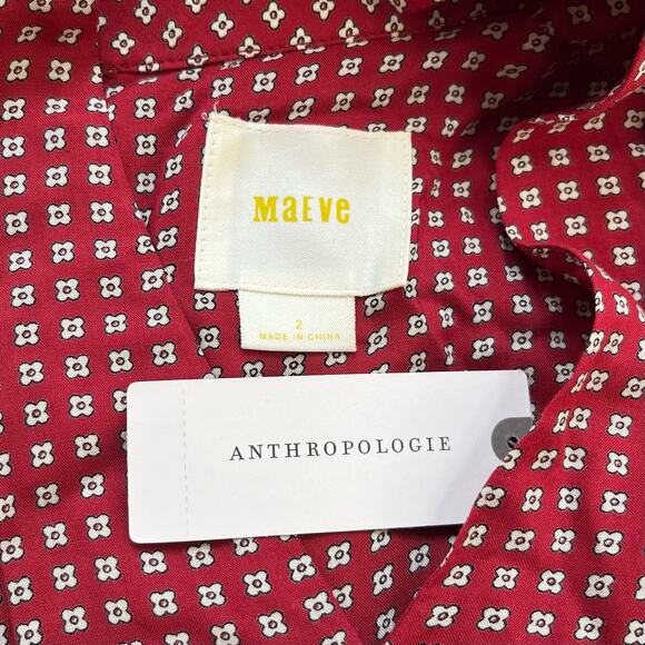 NEW Maeve by Anthropologie Red Patterned Jumpsuit Front Cut-Out Rayon Women's 2 - Picture 3 of 10